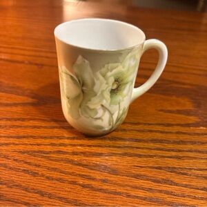 Green Floral Ceramic Mug Vintage Antique